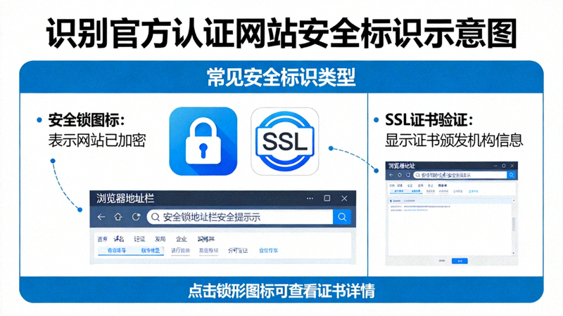 电脑屏幕上显示官方网站认证标识与安全锁图标