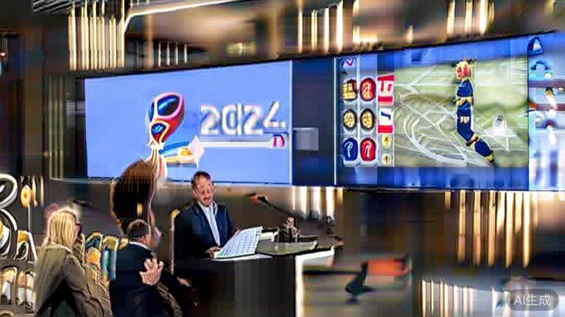 国际足联官员在新闻发布会上讲解2026世界杯新规